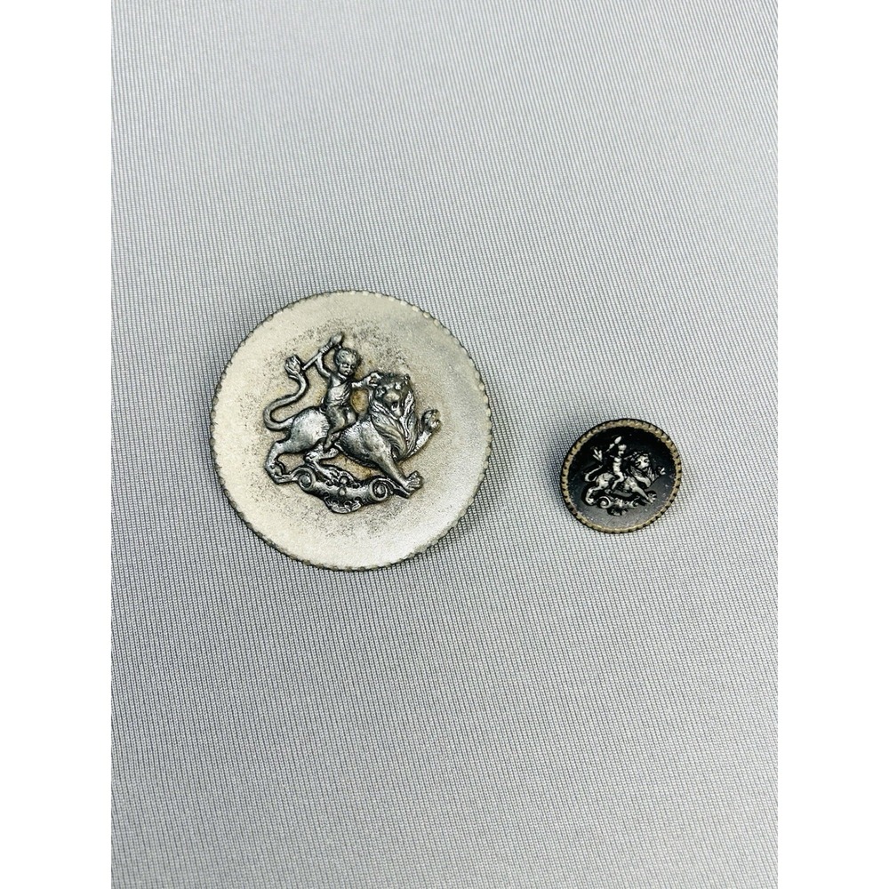 Satyr Riding A Lion Large & Mini Antique Metal Loop Picture Buttons Set Of 2